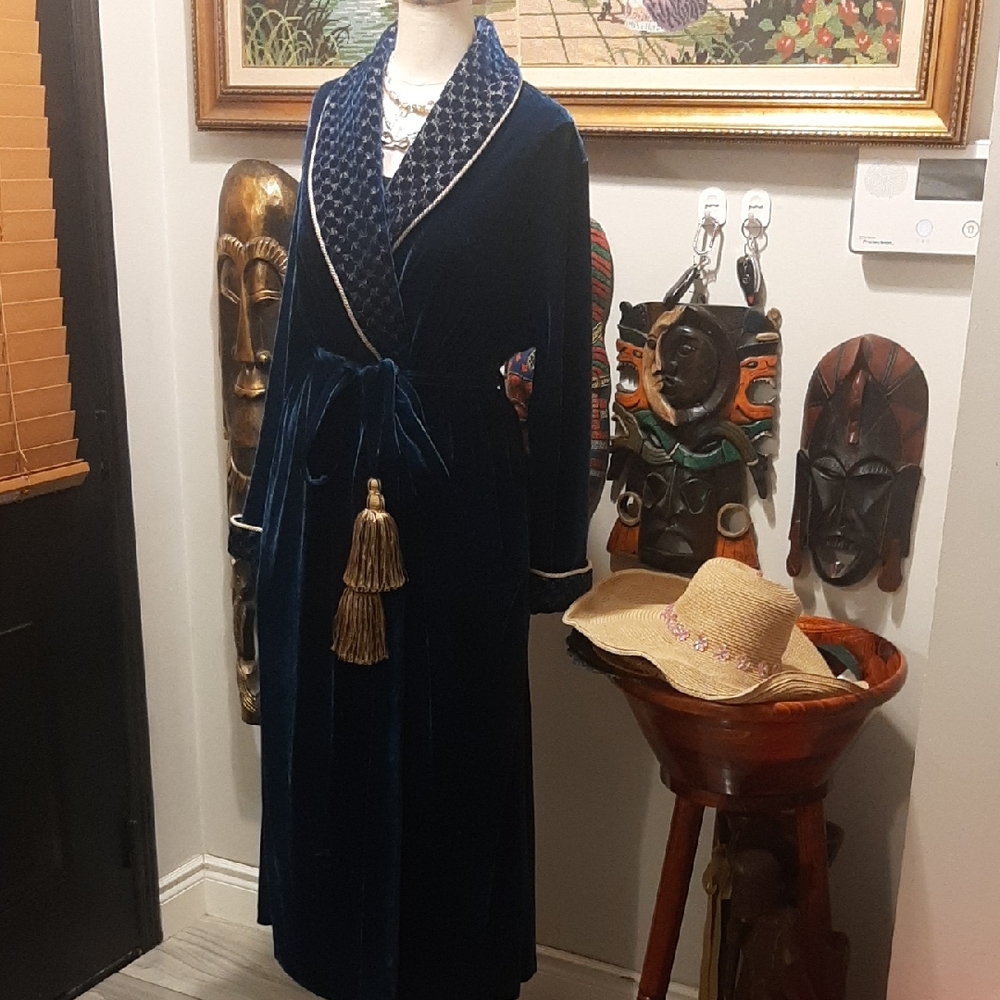Vanity Blue Velvet Garment with Gold Accents